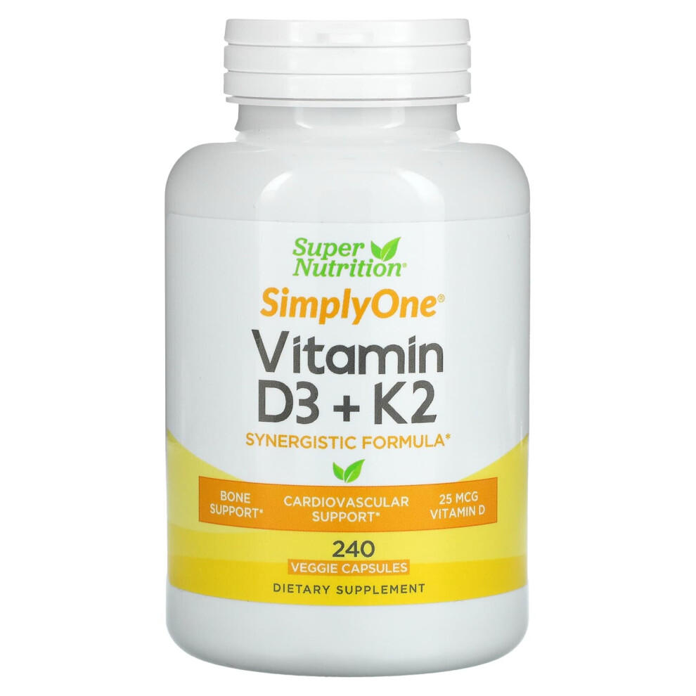 Super Nutrition , Vitamin D3 + K2, 240 Veggie Capsules
