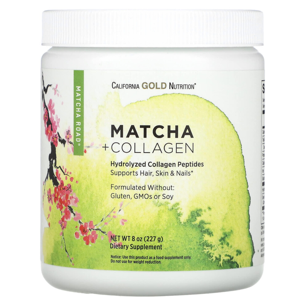 California Gold Nutrition Gold California Nutrition, Matcha Road, Matcha + Collagen, 8 Oz (227 G)