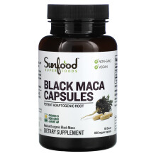 Sunfood, Svart Maca, 800 mg, 90 kapslar