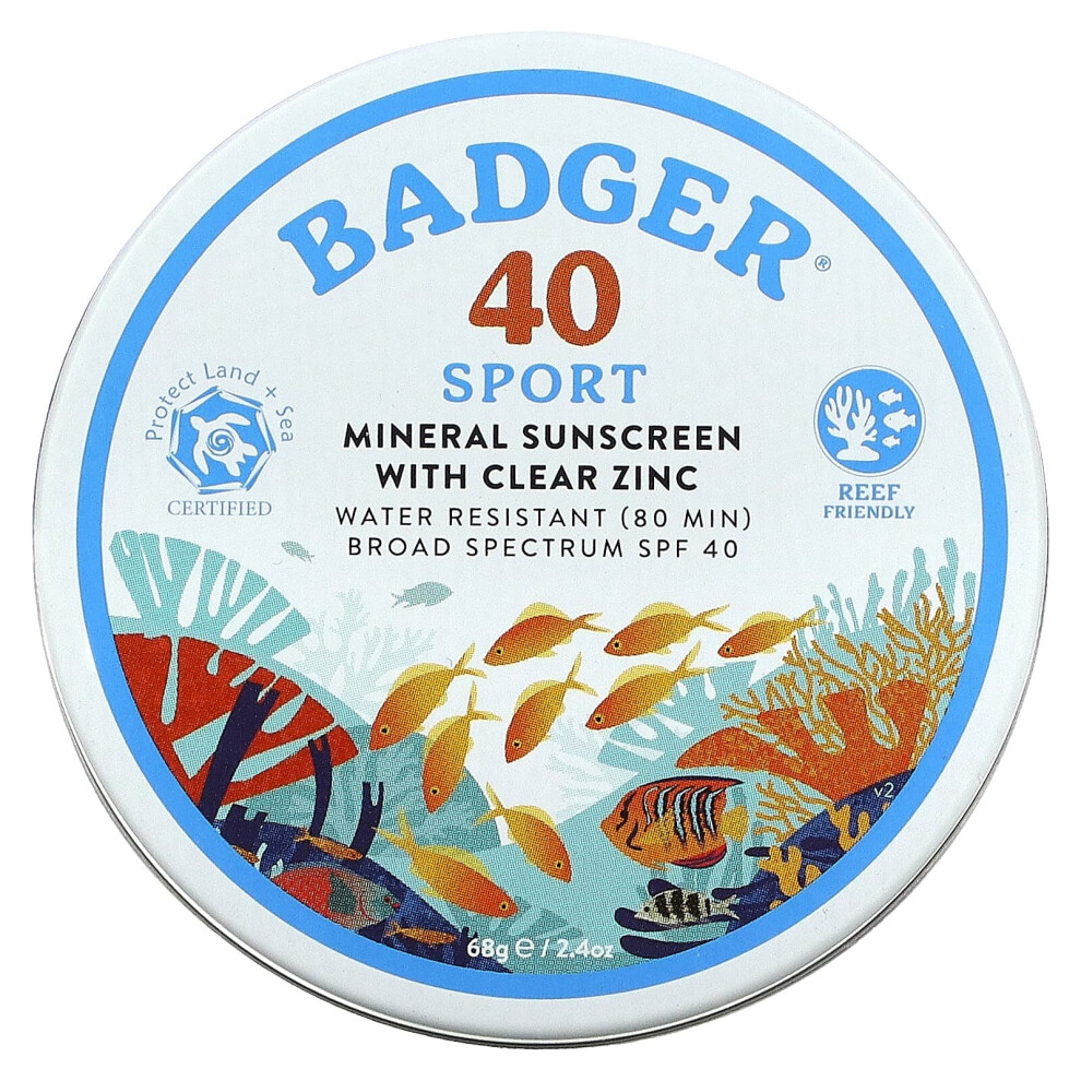 INPROGRESS... Badger Company, Sport, Mineral Sunscreen with Clear Zinc, SPF 40, Unscented, 2.4 oz (68 g)