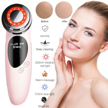 (Pink) Facial Beauty Skin Tightening Machine RF LED Light Photon Therapy Massage Device Tools Anti-Aging