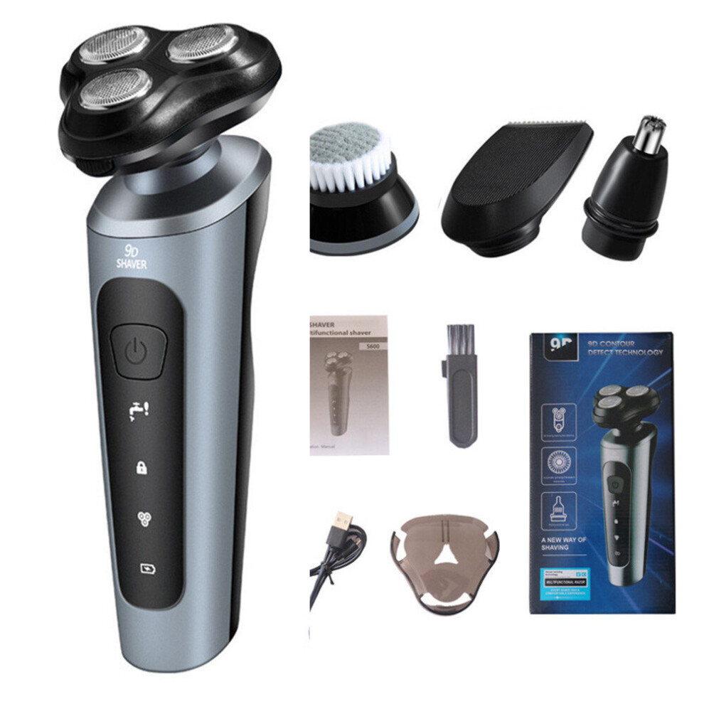 (4 in 1) Mens Electric Shaver Razor Wet Dry Rechargeable Rotary Cordless Beard Clipper Trimmer 