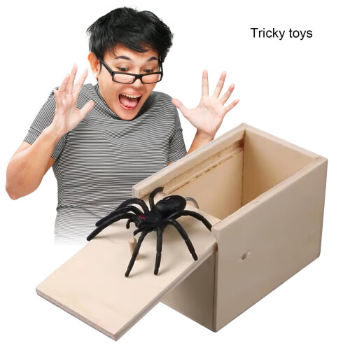 Ξύλινη φάρσα Spider Scare Box κρυμμένο σε περίπτωση Trick Play Joke Gag παιχνίδια δώρα 2