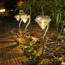( Warm White) 6 X Solar Powered LED Stainless Steel Diamond Effect Garden Stake Lights
