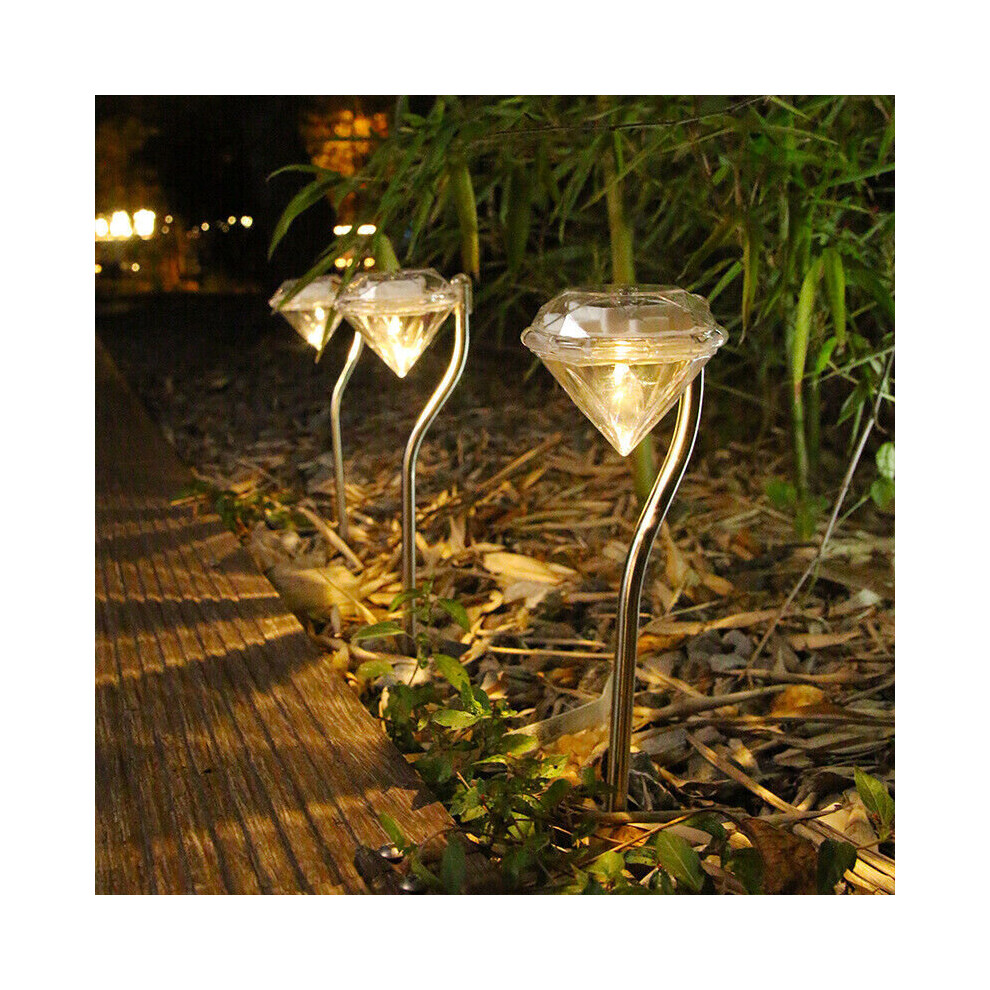 (  Warm White) 6 X Solar Powered LED Stainless Steel Diamond Effect Garden Stake Lights