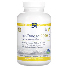 Nordic Naturals, ProOmega 2000-D, Citron, 1,250 mg, 120 Myggbäddar (625 mg per Myggbädd)