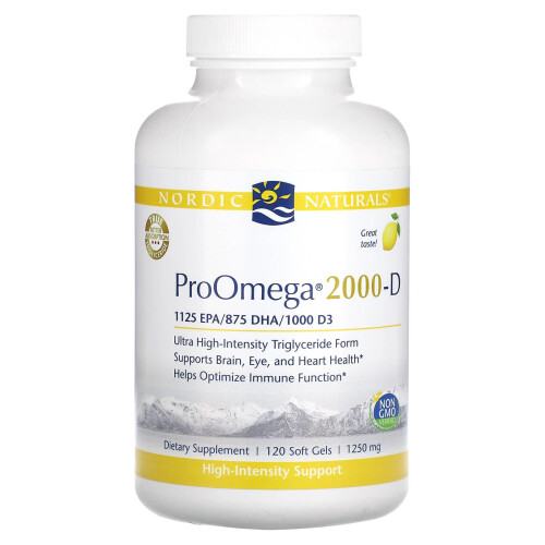 Nordic Naturals ProOmega 2000-D, Lămâie, 1.250 mg, 120 Capsule Soft