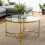 Living And Home (Gold) Modern Round Tempered Glass Coffee Table Centre Table 1