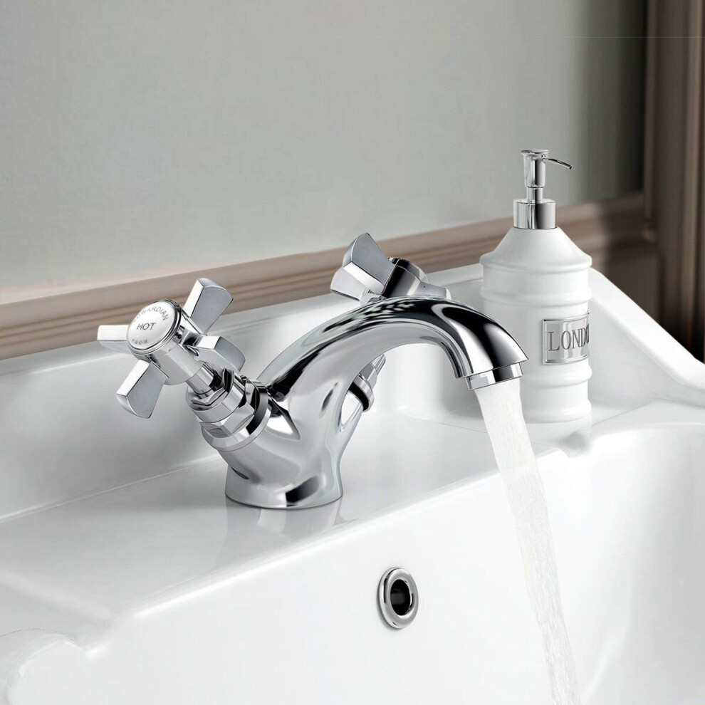 Traditional Dual Cross Head Sink Basin Mono Mixer Tap Chrome | Phillip