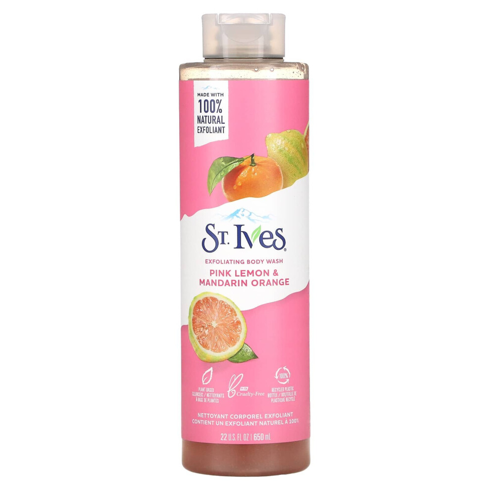 St. Ives Pink/Orange Exfoliating Body Wash, Lemon & Mandarin 22 Fl Oz (650 Ml)