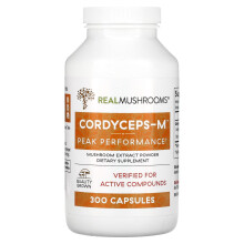 Real Mushrooms, Cérebro de Cogumelos Reais, Cordyceps-M‚Ñ, Pó de Extrato de Cogumelos, 300 Comprimidos