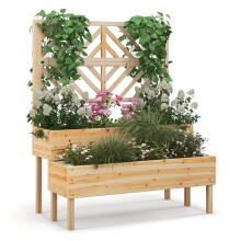 2-Tier Raised Garden Bed withTrellis Wooden Elevated Planter Box