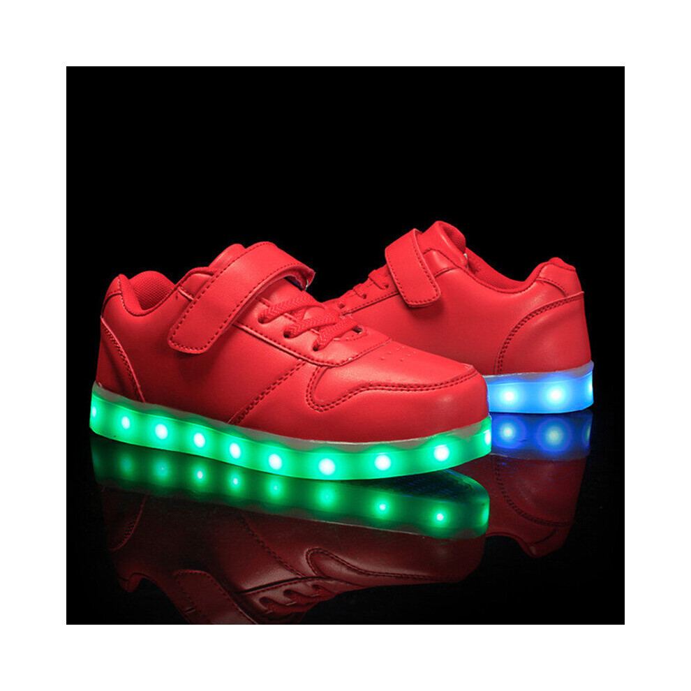 (Red, 9 Kids) Kid LED Light Up Sneakers Boys Girls Luminous Flashing Casual Trainer Shoes Size