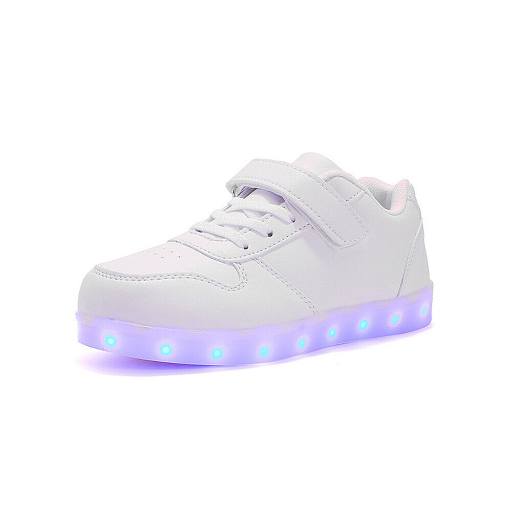 (White, 1) Kid LED Light Up Sneakers Boys Girls Luminous Flashing Casual Trainer Shoes Size