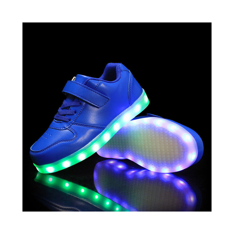 (Blue, 8.5 Kids) Kid LED Light Up Sneakers Boys Girls Luminous Flashing Casual Trainer Shoes Size