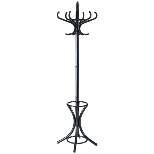 Costway Floor Standing Coat Jacket Stand Solid Wood Hanger with Umbrella Rack