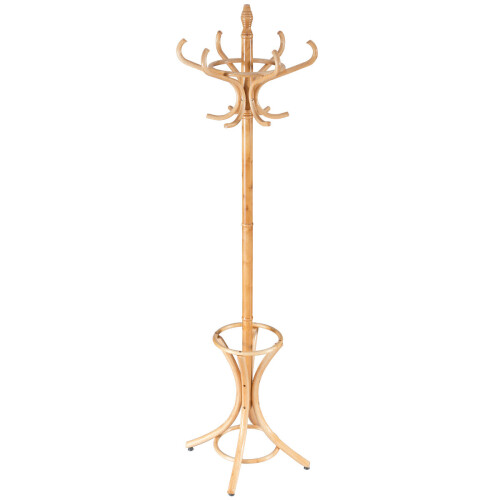 Costway Floor Standing Coat Jacket Stand Solid Wood Hanger with Umbrella Rack
