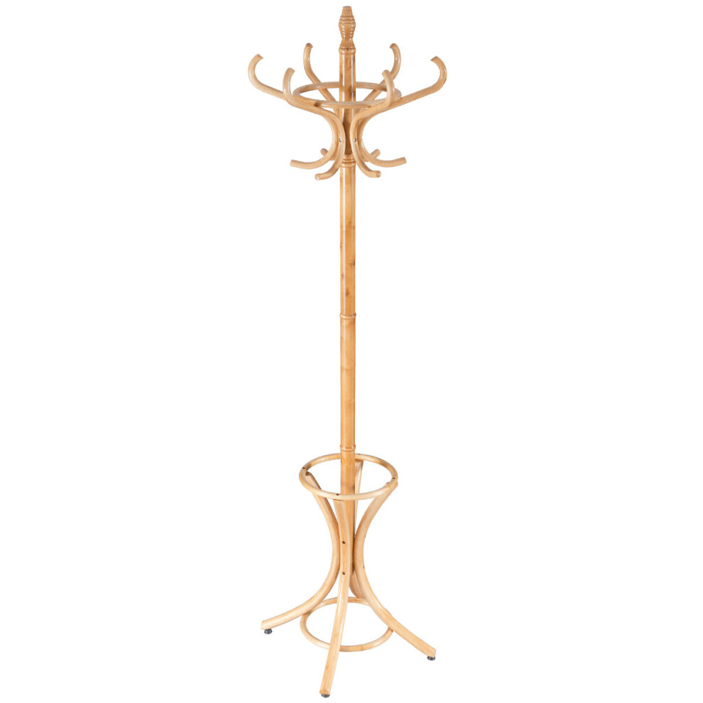 Floor Standing Coat Jacket Stand Solid Wood Hanger with Umbrella Rack