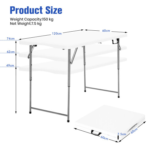Casart Folding Table Portable Bi-fold Picnic Table Fold-in-Half Utility Table 1