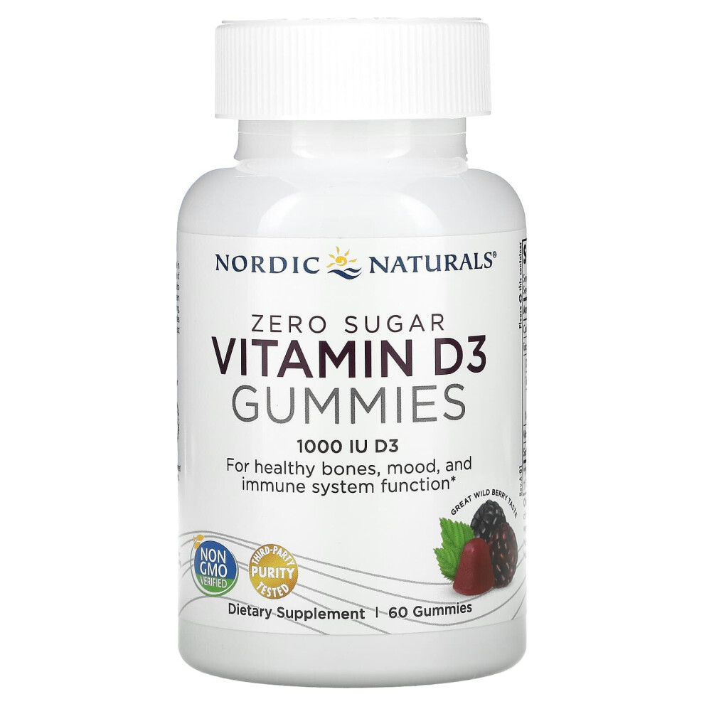 Nordic Naturals , Zero Sugar Vitamin D3 Gummies, Wild Berry, 25 Mcg (1,000 Iu), 60 Gummies