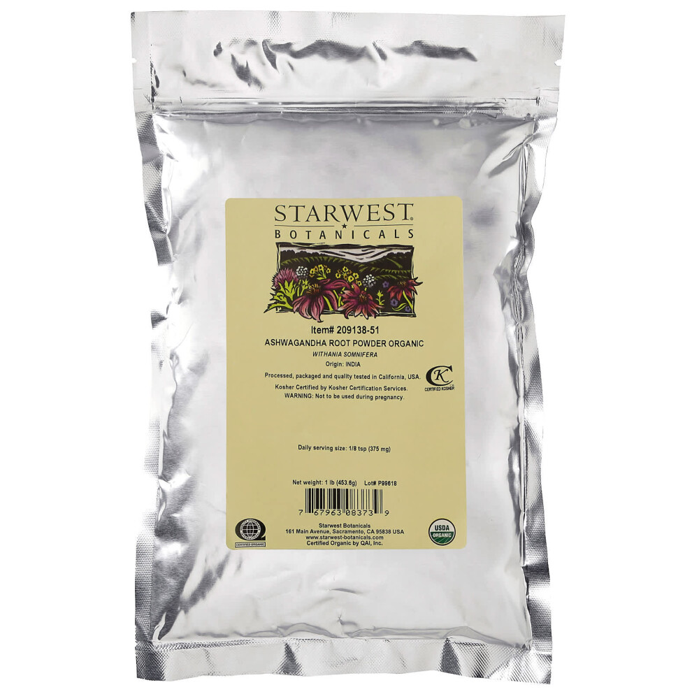 Starwest Botanicals , Organic Ashwagandha Root Powder, 1 Lb (453.6 G)