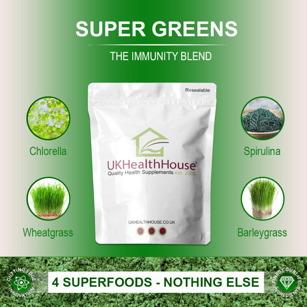 Super Green Powder 250g 4 Super Foods Spirulina Chlorella Barley Wheat