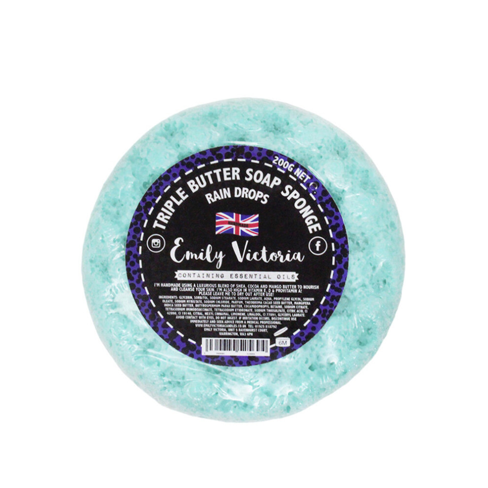 Emily Victoria Soap Filled Exfoliating Sponge Body Butter Bath & Shower Rain Drops