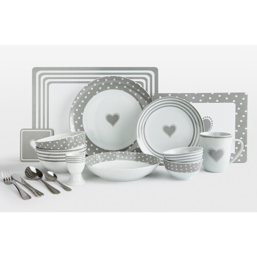 80 Piece Grey Heart Combo Dinner Set