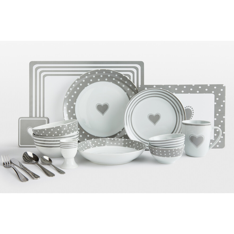 80 Piece Grey Heart Combo Dinner Set