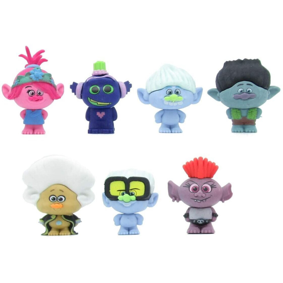 Complete Set TROLLS WORLS TOUR 7 Figures 4cm Collection Original Puzzle Palz Eraser DreamWorks