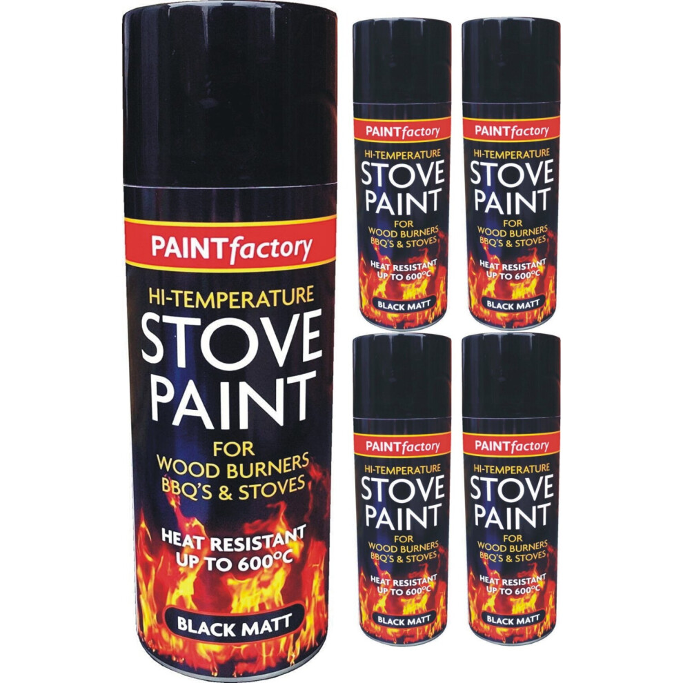 5 x 400ml HeatResistant Black Spray Paint Stove Exhaust Hi Temperature