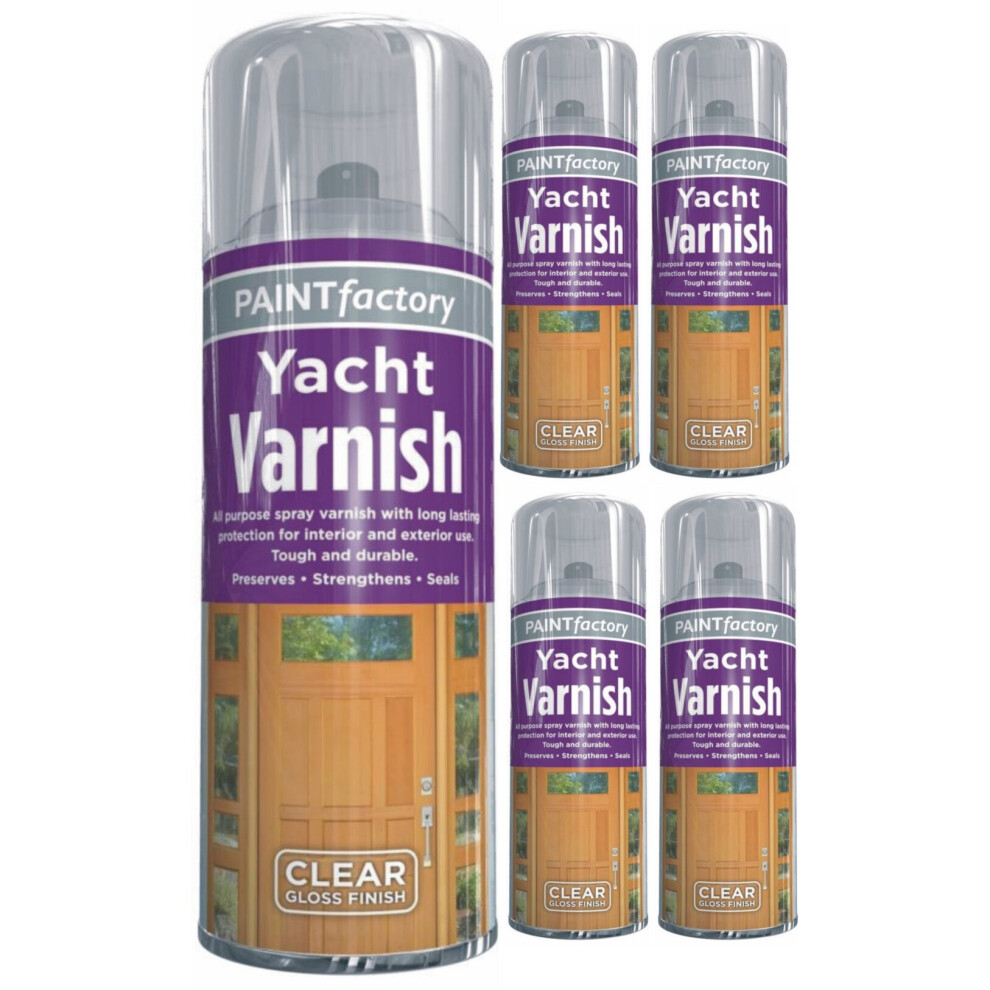 5 x 400ml Clear Yacht Varnish Spray Paint Interior & Exterior Wood