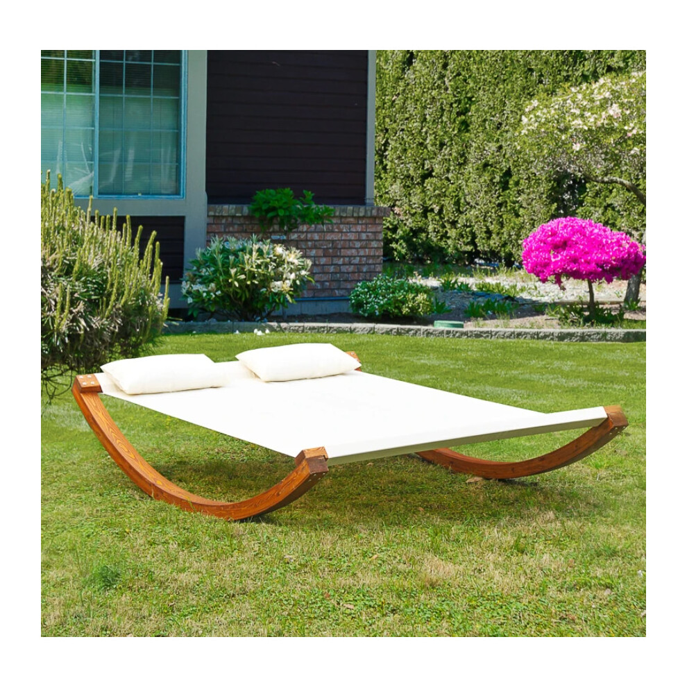 Wooden Sun Lounger White Garden Patio Swing Day Bed 2 Seater Rocking Hammock-image-OPC-PBNT6Y5-NEW