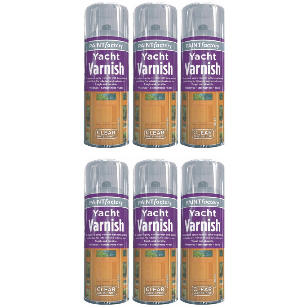 6 x 400ml Clear Yacht Varnish Spray Paint Interior & Exterior Wood