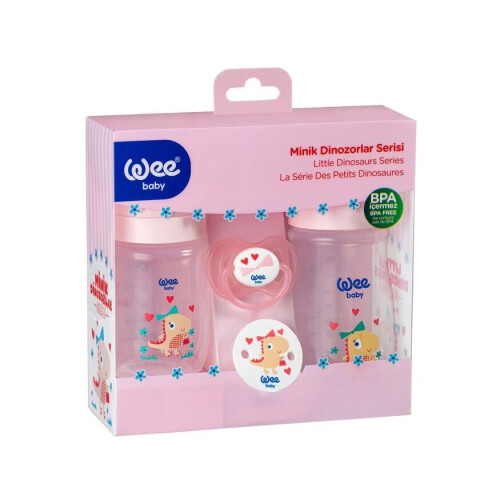 Wee Baby Little Dinosaur Printed Baby Feeding Bottles With Soother