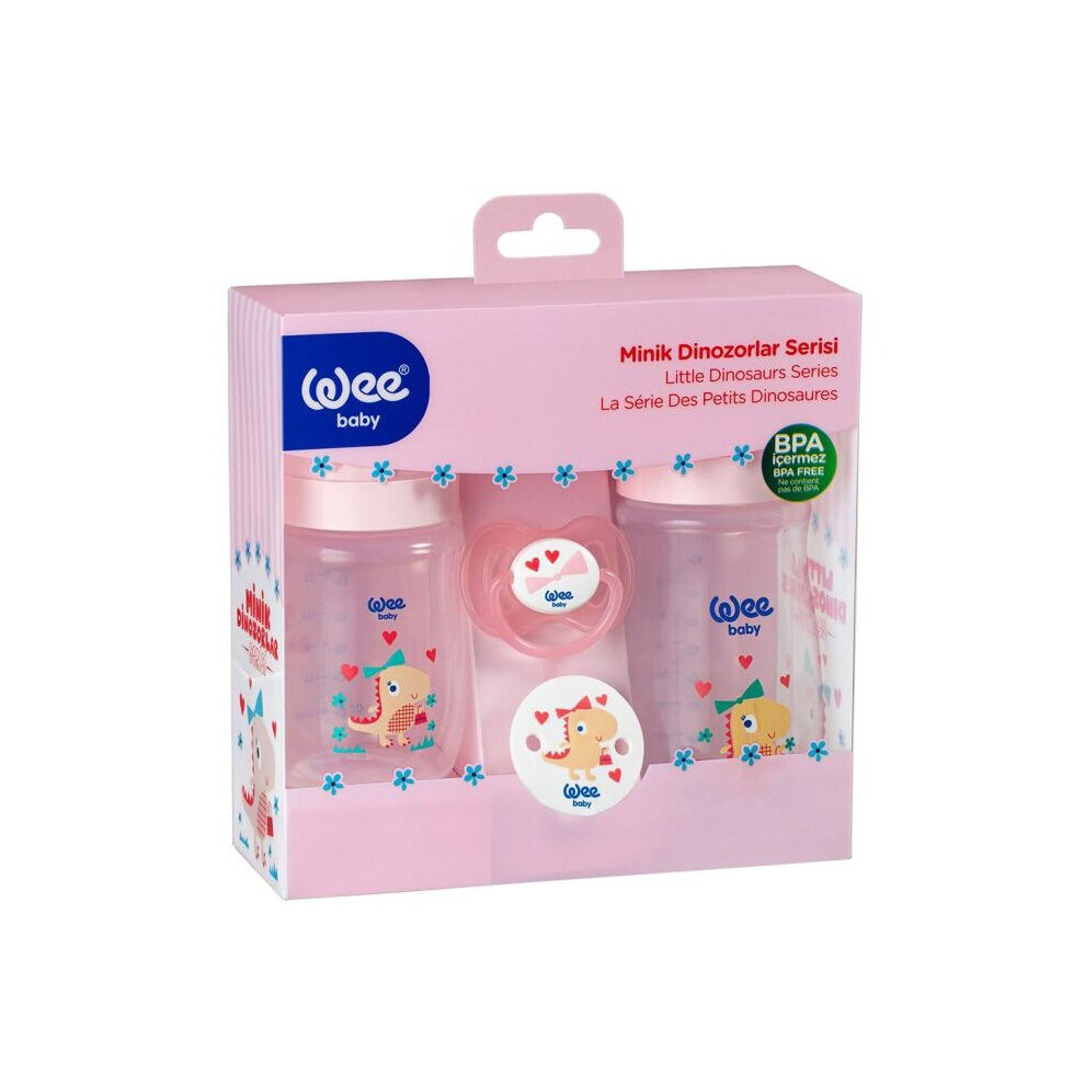 Wee Baby Little Dinosaur Printed Baby Feeding Bottles With Soother
