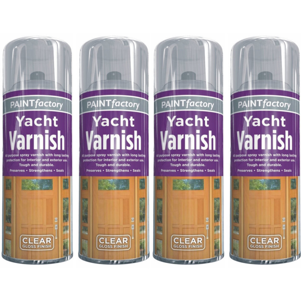 4 x 400ml Clear Yacht Varnish Spray Paint Interior & Exterior Wood