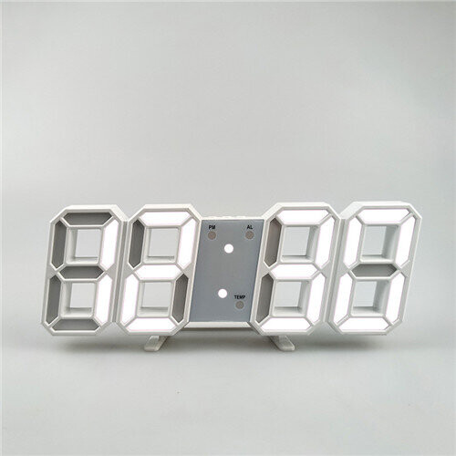 (White) 3D LED Clock Digital Wall Desk Alarm