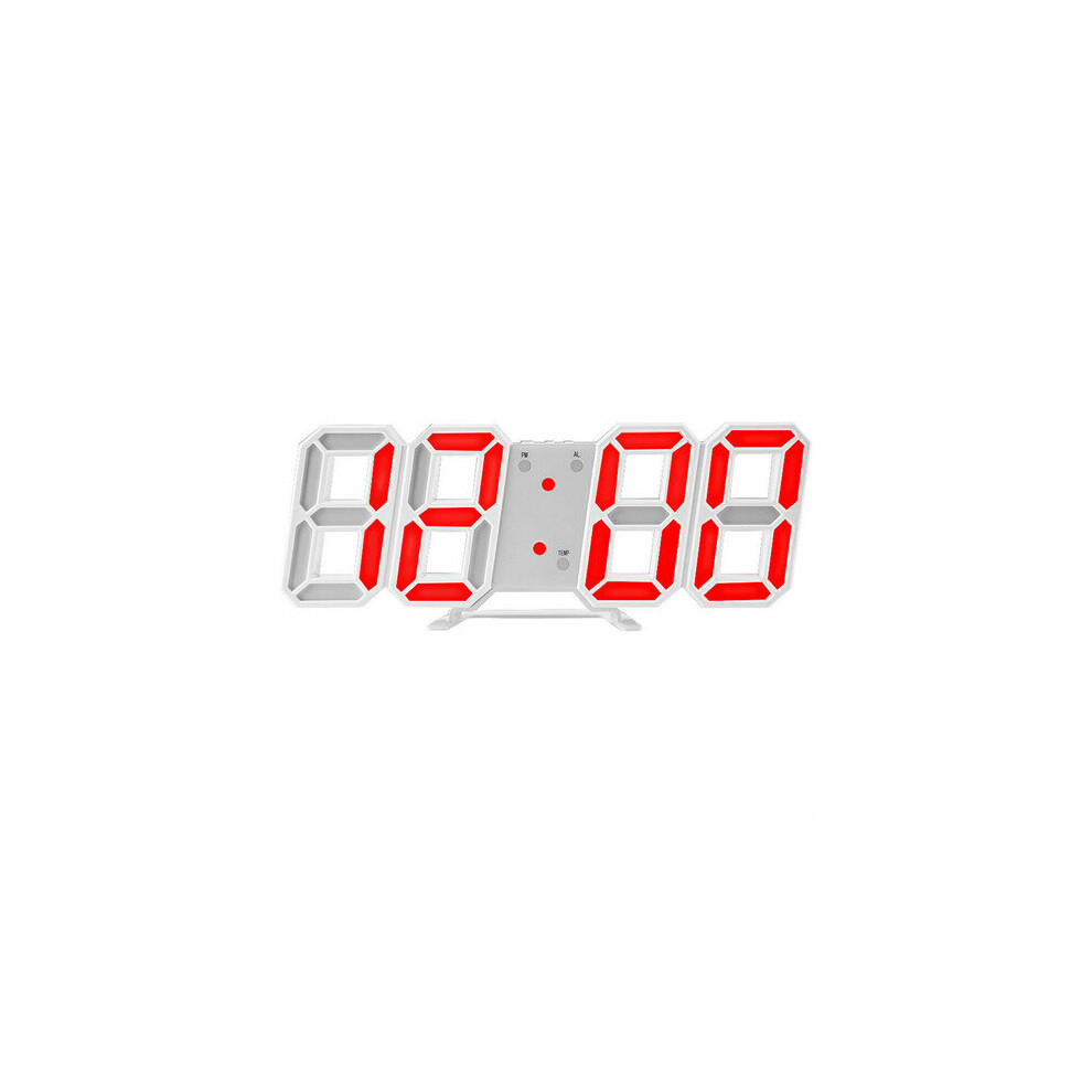 (Red) 3D LED Clock Digital Wall Desk Alarm