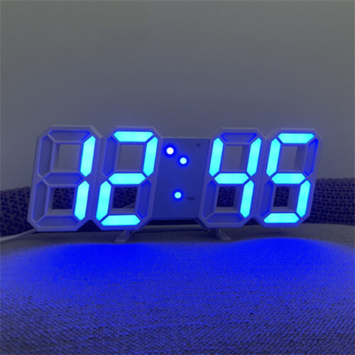 (Blue) 3D LED Clock Digital Wall Desk Alarm