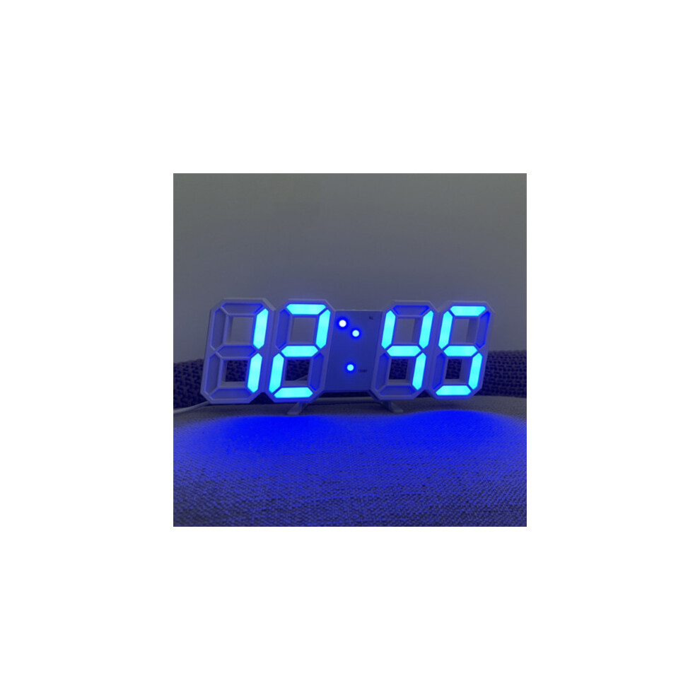 (Blue) 3D LED Clock Digital Wall Desk Alarm
