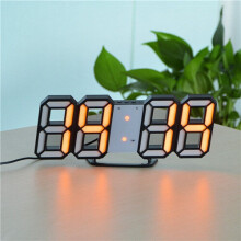(Black-Orange) 3D LED Clock Digital Wall Desk Alarm