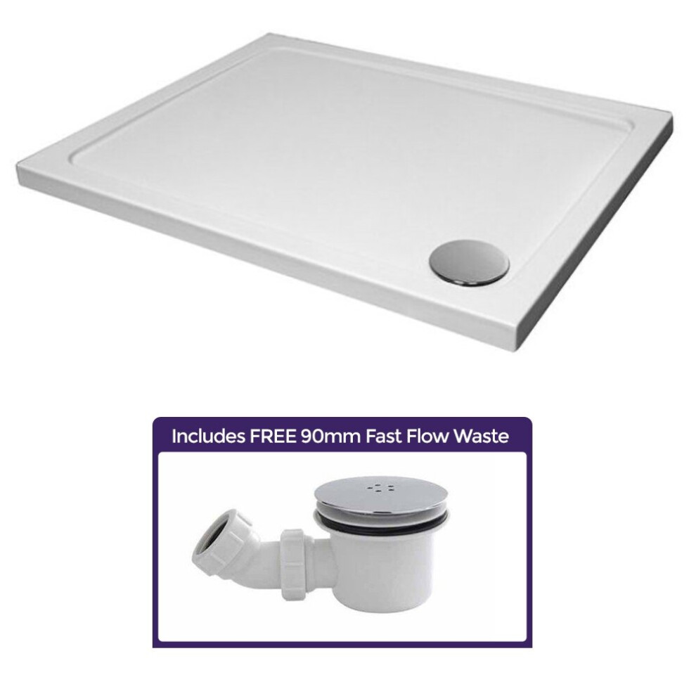 1000 x 760 Shower Tray Low Profile Rectangle for Shower Enclosure + Free Waste