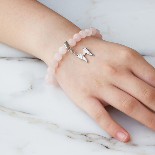 Philip Jones Jewellery Angel Wings Rose Quartz Gemstone Charm Bracelet 2