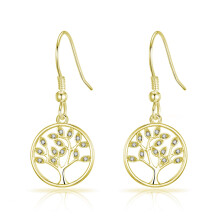 Gold Plated Tree of Life Drop Earrings Created with Crystals from Zircondia