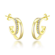Gold Plated Open Double Hoop Earrings Created With Zircondia Crystals