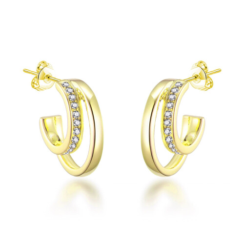 Philip Jones Jewellery Gold Plated Open Double Hoop Earrings Created With Zircondia Crystals