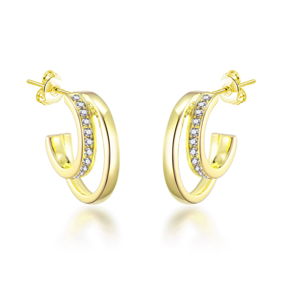 Gold Plated Open Double Hoop Earrings Created With Zircondia Crystals