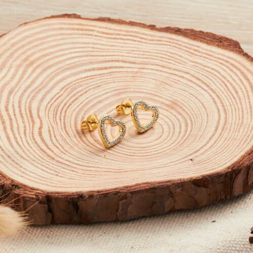 Philip Jones Jewellery Gold Plated Open Heart Earrings Created with Zircondia Crystals 2
