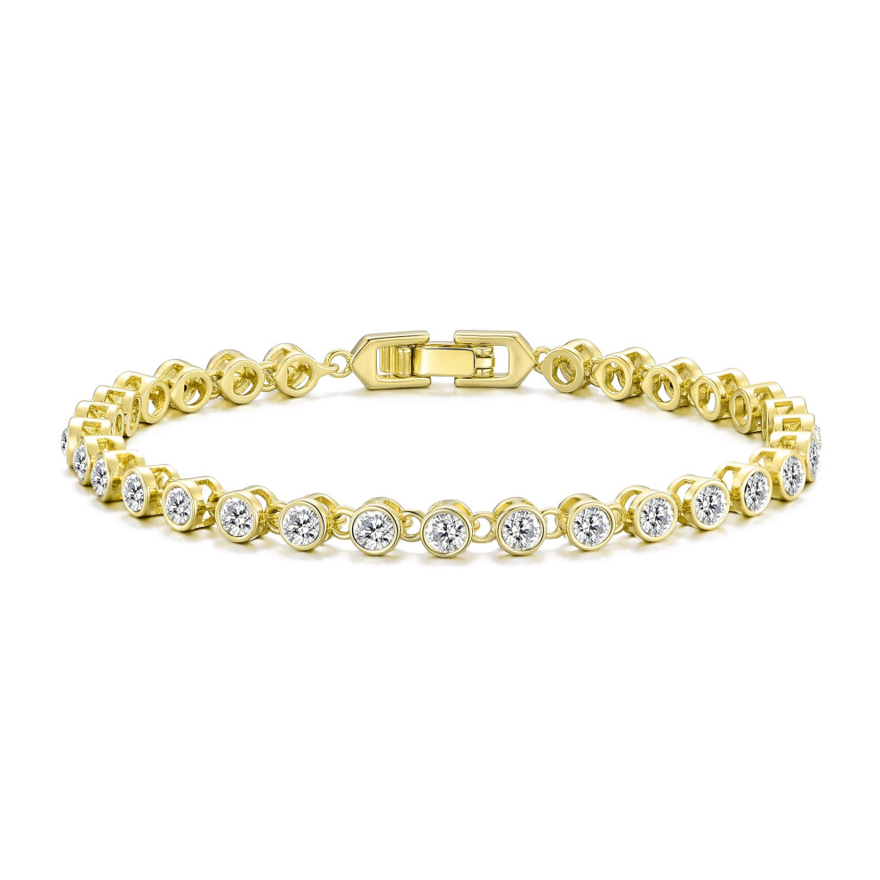 Philip Jones Jewellery Gold Plated Solitaire Tennis Bracelet With Zircondia Crystals – 27 Clear 3Mm Stones, 18Cm, Hypoallergenic